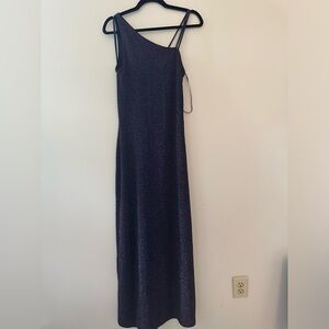 Caché Navy Glitter Dress, One Shoulder, with Strappy Back